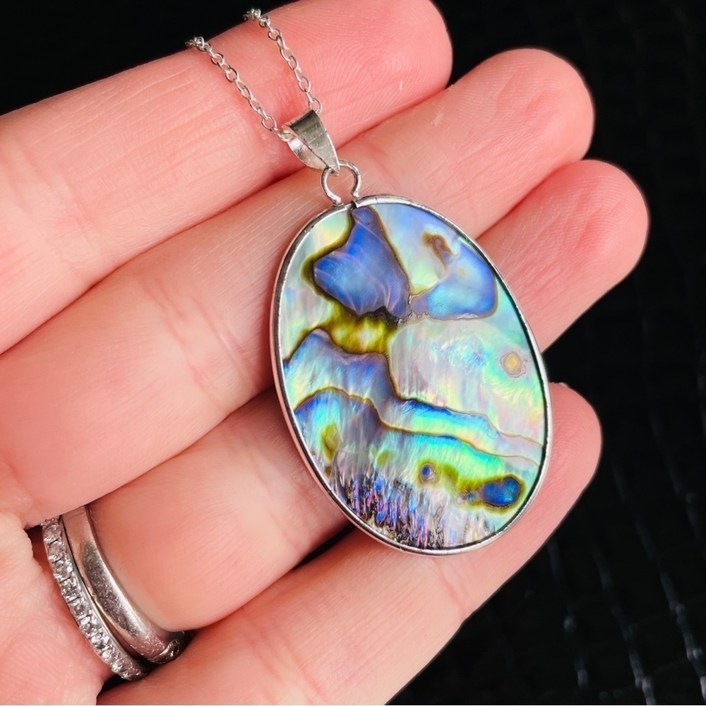 Abalone Shell Sterling Silver Dangle Hook Earring… - image 3